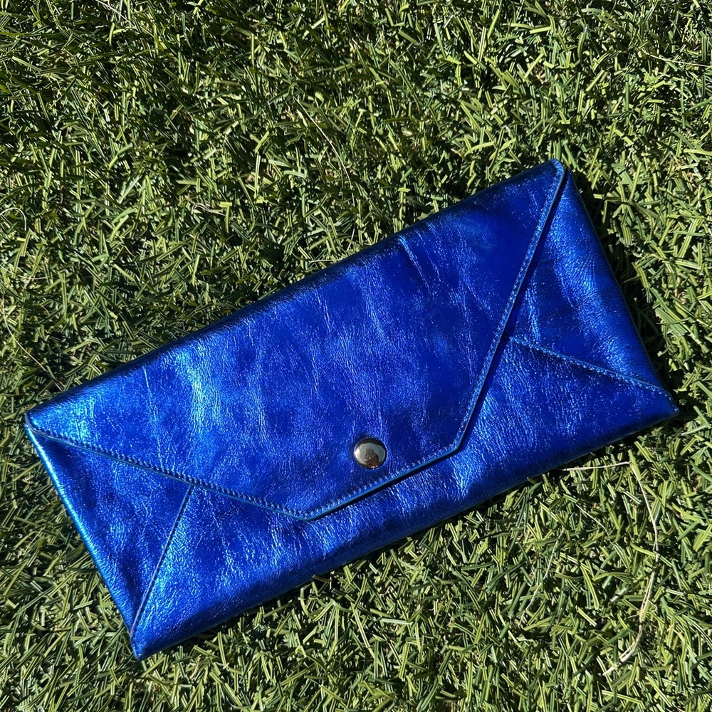 Sobella Metallic Blue Leather Wallet Clutch
